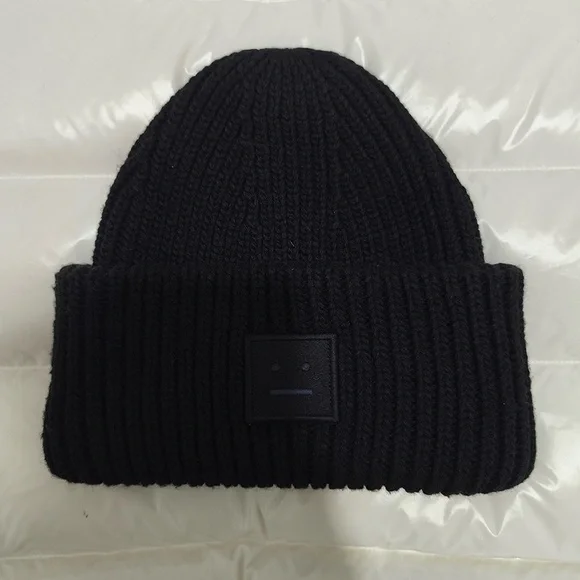 Acne Studios Smiley Face Logo Knit Hat - Picture 1 of 5